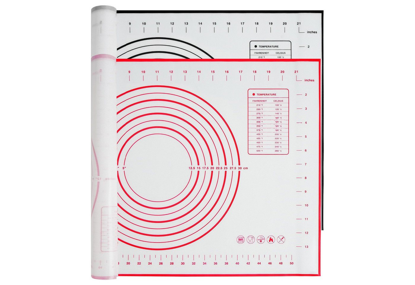 Mutig Backmatte Silikon Backmatte 2er Set groß 70 x 50 cm, rutschfeste Backunterlage, (antihaft Teigmatte, Ausrollmatte mit Messung, 2-tlg., wiederverwendbare Teigunterlage), für Fondant, Pizza, Kekse, Macarons, Teig von Mutig