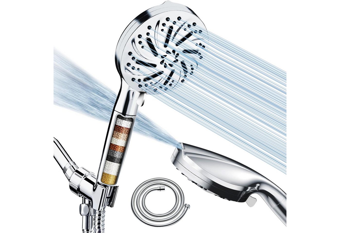Mutig Duschbrause Duschkopf mit Filter,Hochdruck Handbrause mit Schlauch,Brausekopf, (10 Strahlarten Duschkopf Wassersparend mit Filtration in 15 Schichten, Duschbrause für Hartes Wasser,Rest-Chlor,Bakterien, Schwermetall), für Badezimmer zu Hause,Hotels,Fitnessstudios,öffentliche Duschen von Mutig