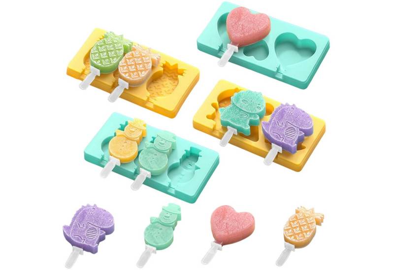 Mutig Eisform Eisformen Kinder Silikon, 4 Stück Eisformen Eis am Stiel Silikon, (DIY Eis am Stiel Formen, wiederverwendbar 4-tlg), BPA Frei, Ice Lolly Mold Popsicle Set für Kinder und Erwachsene von Mutig