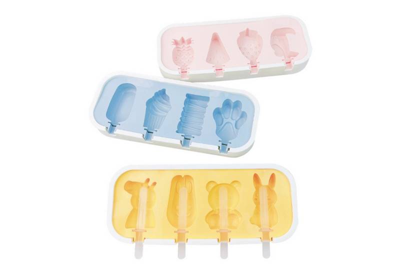 Mutig Eisform Silikon Eisförmchen, 3 Stück Ice Lolly Mold, (4 Zellen Eisformen Kinder Silikon, wiederverwendbare mit Deckel 3-tlg), BPA Frei,Eis am Stiel Formen, Eisformen Eis am Stiel von Mutig