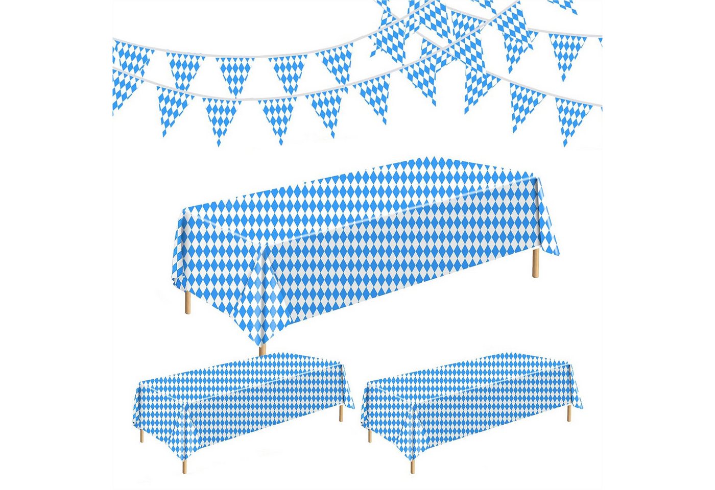 Mutig Hängedekoration Oktoberfest deko Set, Wimpelkette + Tischdecken (Wiesn Deko Dekoration - Hängedekoration Banner XXL Wimpel + 3*Tischdecke, Einfache Montage / Wetterfest) von Mutig