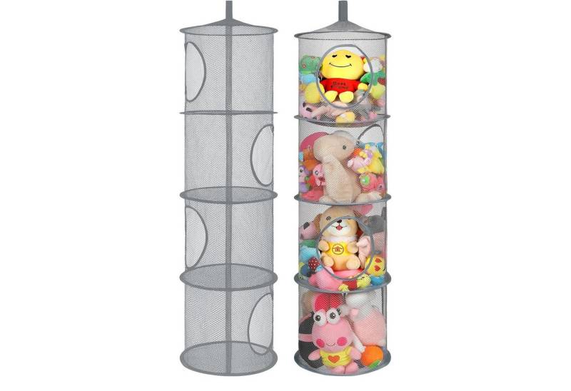 Mutig Hängeregal 2 Stück Set Hängeregal Mesh Hängende Netz-Aufbewahrungstasche, 4 Stufe Faltbare Hängeaufbewahrung Organizer, Hängender Speicherkorb, Kuscheltiere Hängeregal für Kleine Kleidung von Mutig