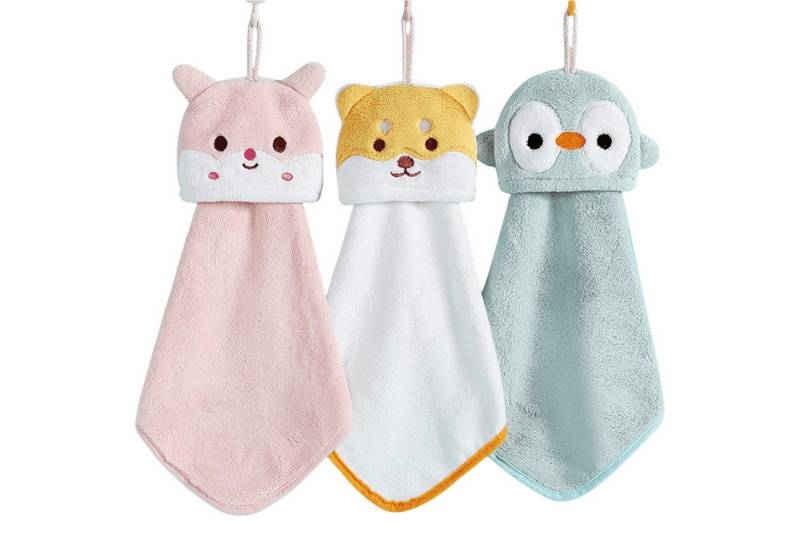 Mutig Handtücher 3 Stück Handtuch Hängendes Küchenhandtuch Süßer Tier Waschlappen, (wasserabsorbierend, Korallensamt, Handtuch, zum Aufhängen saugfähiger), für Küchen und Badezimmer Wohnzimmer Kinder und Erwachsene von Mutig