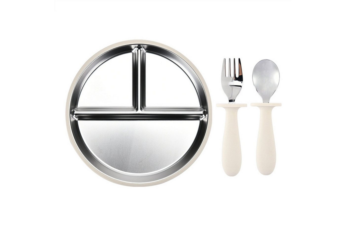 Mutig Kindergeschirr-Set 3 Stück Edelstahl Baby Teller mit Silikon Saugnapf mit Löffeln&Gabeln, 1 Personen, Spülmaschinenfest & BPA Frei mit Unterteilung,Für Kinder geeignet von Mutig