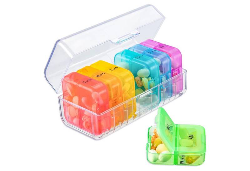 Mutig Pillendose Tablettenbox 7 Tage 2 Fächer (7 Tage Morgens Abends Medikamentendosierer, feuchtigkeitsbeständiger, tragbare Tablettenbox, Leicht Zu Öffnen Medikamentendispenser), Medikamentenbox für Medikamente, Vitamine, Fischöle von Mutig