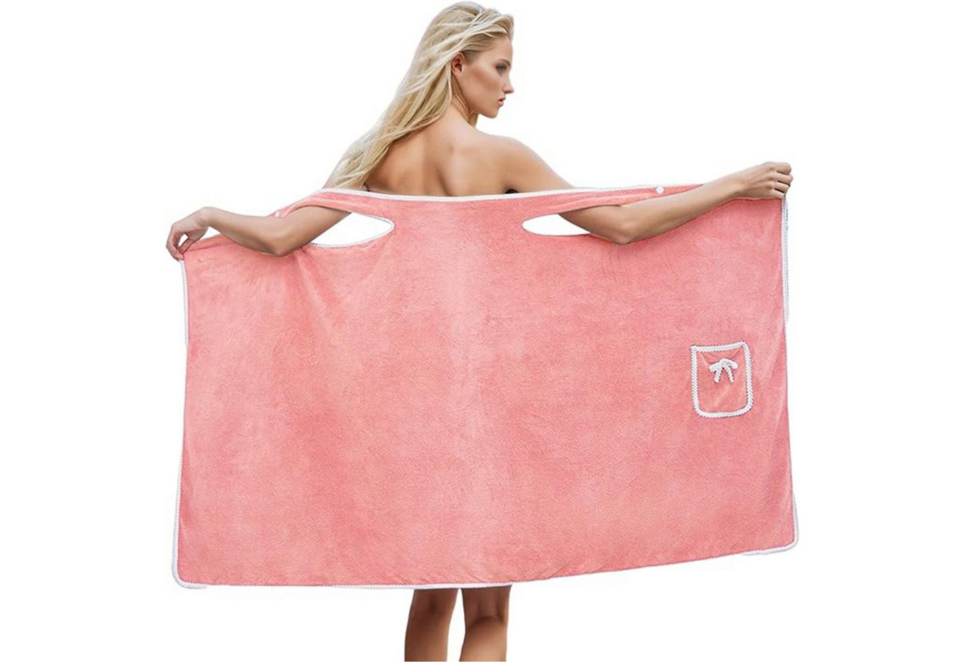 Mutig Saunatuch Bademantel Damen Frottee-groß XXL Saunatuch mit Tasche & Druckknöpfen, (Korallenfleece weich und komfortabel) von Mutig
