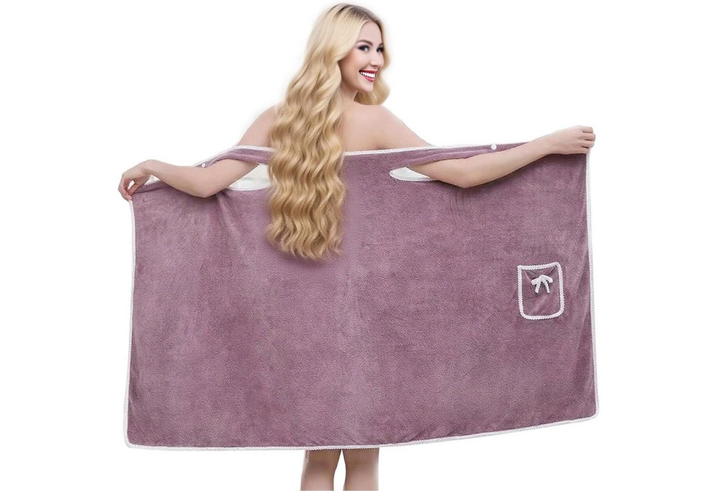 Mutig Saunatuch XXL Badetuch - Damen großes Saunahandtuch, Korallenfleece Bademantel, (mit sicherem Knopfverschluss & Taschen) von Mutig