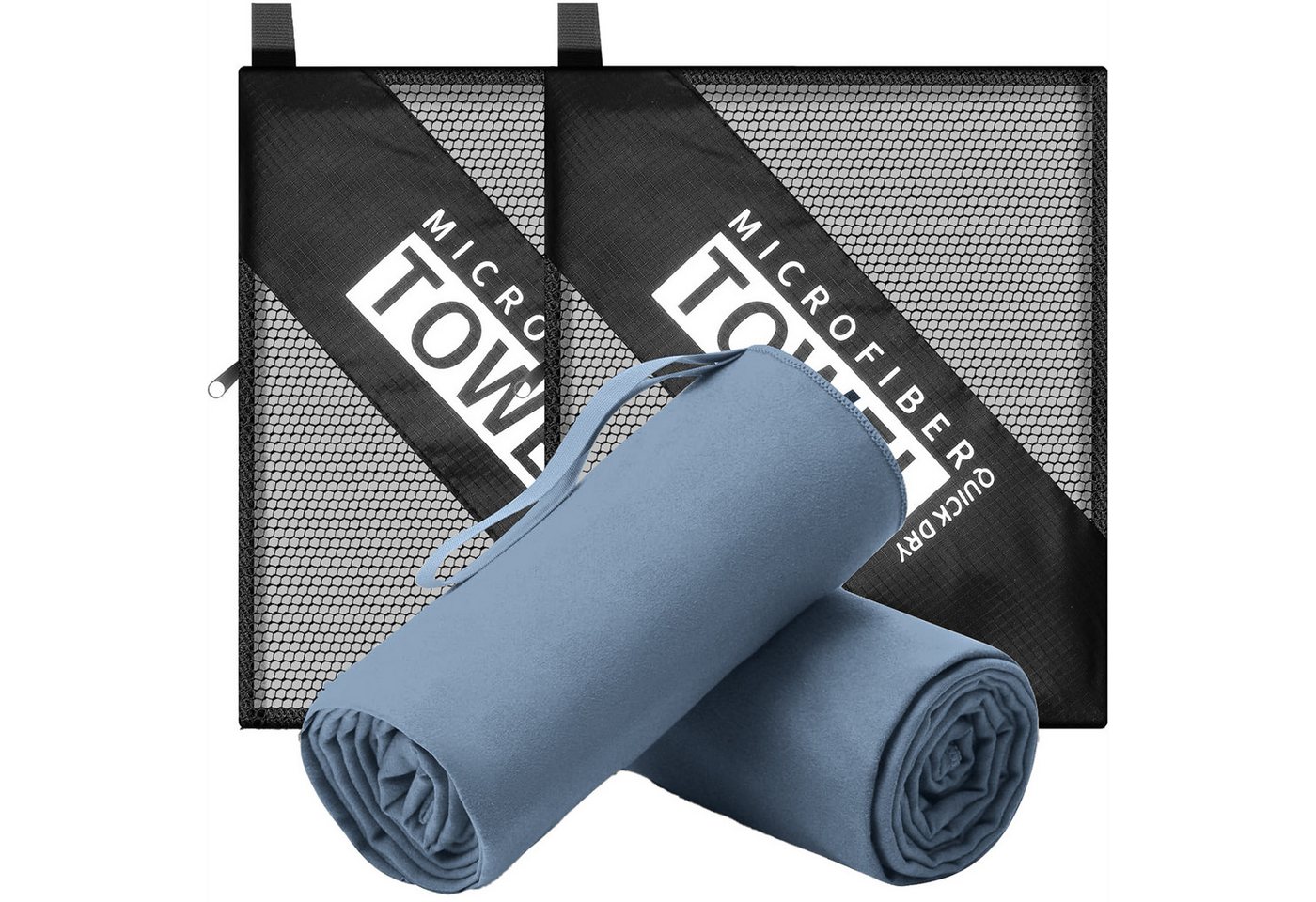 Mutig Sporthandtuch 2 Stück Set Mikrofaser Handtuch mit Transportbeutel schnelltrocknend, (Schnelltrocknendes und vielseitiges Fitness Handtuch - saugfähig, antibakteriell), für Sauna, Fitness, Sport, Schwimmen, Strandtuch, Radfahren von Mutig