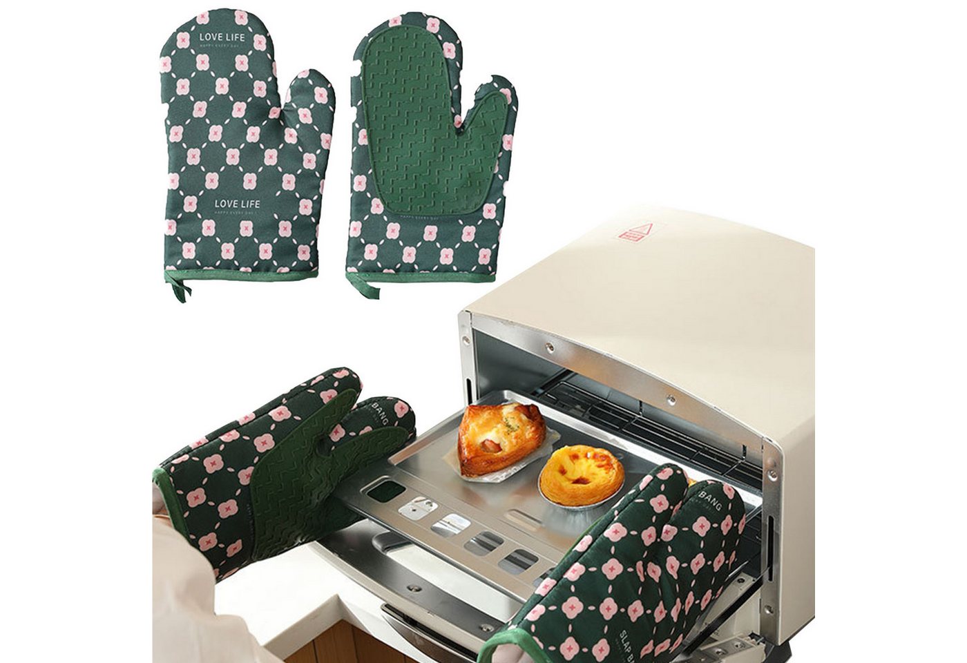 Mutig Topfhandschuhe Ofenhandschuhe 2-teiliges Set, Hitzebestaendig bis 300°C, Rutschschutz, (Backhandschuhe Kochhandschuhe für Küche Kochen Backen Grillen BBQ, Oven Gloves Geeignet für Halloween-, Weihnachts- &Thanksgiving-Partys), Sicher & Hitzebeständig, Rutschfestes Design, dampffest & wasserdicht von Mutig
