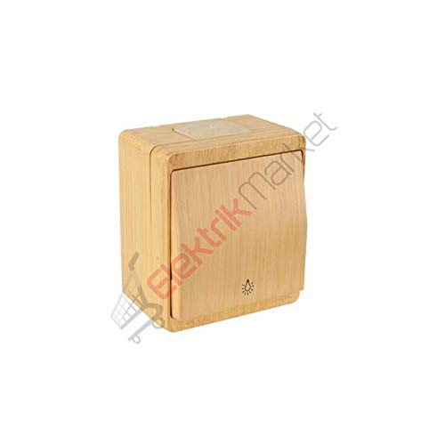 Aufputz Taster/Lichttaster in Holz Optik/Holzfarben · Buche/Kiefer · IP44 / für Feuchtraum geeignet · Mutlusan · AP Serie NEMLIYER von Mutlusan