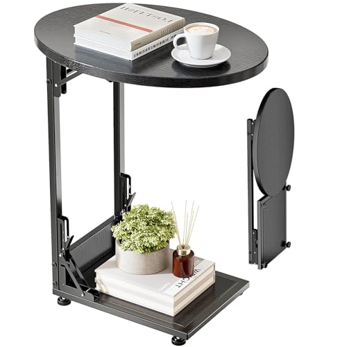 Mutool C-förmiger Beistelltisch, faltbarer runder Sofatisch mit Metallrahmen, kleiner Couchtisch für Wohnzimmer, Schlafzimmer, Büro, Schwarz Mutool C-förmiger Beistelltisch, faltbarer runder Sofatisch mit Metallrahmen, kleiner Couchtisch für Wohnzimmer, Schlafzimmer, Büro, Schwarz von Mutool