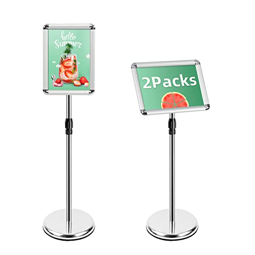 Mutualsign A4 Ständer Schilderhalter Display freistehende Schilder Aluminium Boden Poster Ständer für Informationen, Menüs, Hinweise, Silber, 2 Packungen von Mutualsign