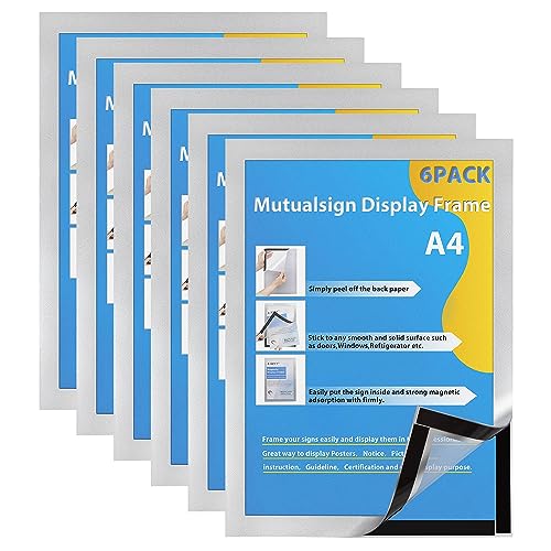 Mutualsign Magnetrahmen Info-Rahmen A4 Selbstklebender 6 Stück Magnettasche Informationsrahmen magnetisch, Wand und Fenster Info-Rahmen, Silber von Mutualsign
