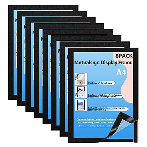 Mutualsign Magnetrahmen Info-Rahmen A4 Selbstklebender Magnettasche Informationsrahmen magnetisch, Wand und Fenster Info-Rahmen. (Schwarz, 8 Stück) von Mutualsign