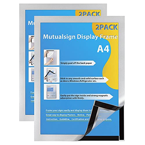 Mutualsign Magnetrahmen Info-Rahmen A4 Selbstklebender Magnettasche Informationsrahmen magnetisch, Wand und Fenster Info-Rahmen. (Silber, 2 Stück) von Mutualsign