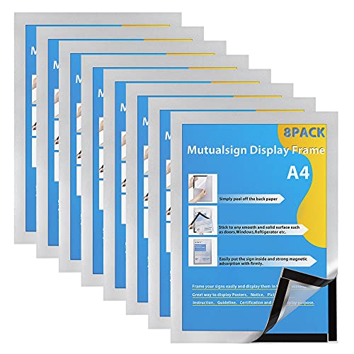 Mutualsign Magnetrahmen Info-Rahmen A4 Selbstklebender Magnettasche Informationsrahmen magnetisch, Wand und Fenster Info-Rahmen. (Silber, 8 Stück) von Mutualsign