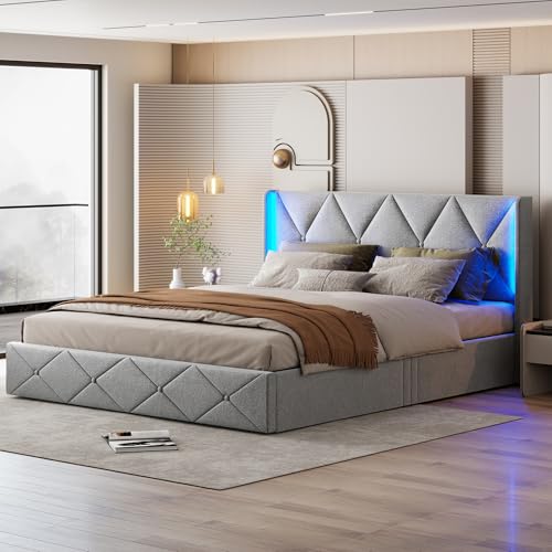Mutuolux Polsterbett 160x200 cm in Grau mit LED Beleuchtung & Stauraum – Samt Bett mit Bettkasten & gepolstertem Kopfteil – Modernes Doppelbett für Schlafzimmer (160x200 cm) von Mutuolux