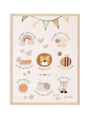 Mutzauber Poster Kinderzimmer A3 | Bild Kinderzimmer | Deko Babyzimmer Jungen Mädchen | Bilder Bär Tiere Bilder Wandposter Kinderzimmer Affirmationsposter (ohne Rahmen) von Mutzauber