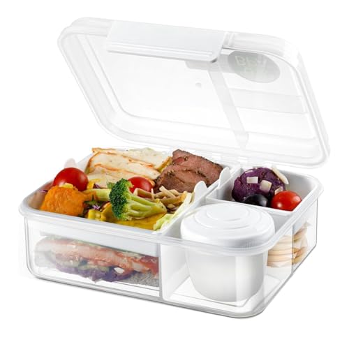 Muuoeou Wiederverwendbare Essenszubereitungsbehälter, Snackle-Box-Behälter, Bento-Box für Erwachsene, Bento-Lunchbox mit 2 Herausnehmbaren Tabletts A von Muuoeou