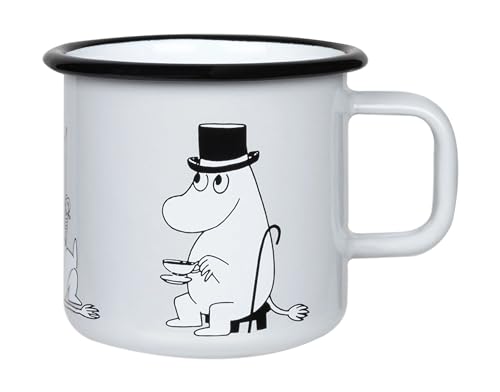 Muurla Moomin Emaille Tasse Moominpappa Retro Grau 0,37 l von Muurla