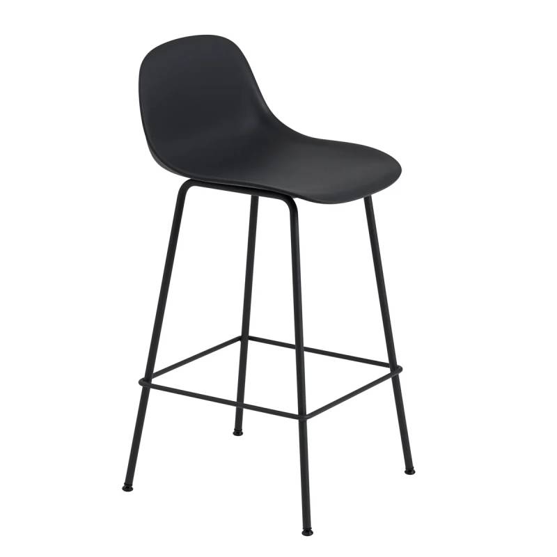 B-Ware Muuto Fiber Barhocker Tube Base Hocker Küchenstuhl Rückenlehne H65cm Schwarz von Muuto