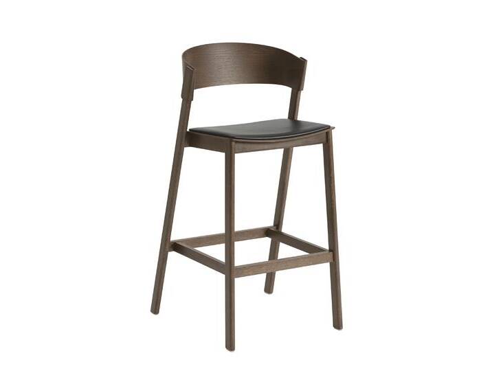 Muuto Cover Barhocker, höhe 75 cm, refine leder schwarz / eiche dunkel gebeizt von Muuto