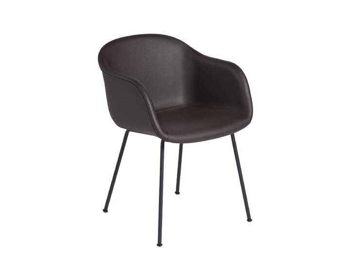 Muuto Fiber Armchair, tube base, easy leder root / schwarz von Muuto