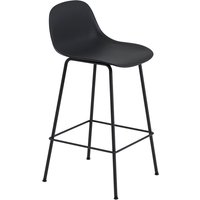 Muuto - Fiber Barhocker Tube Base mit Rückenlehne H 65 cm, schwarz von Muuto