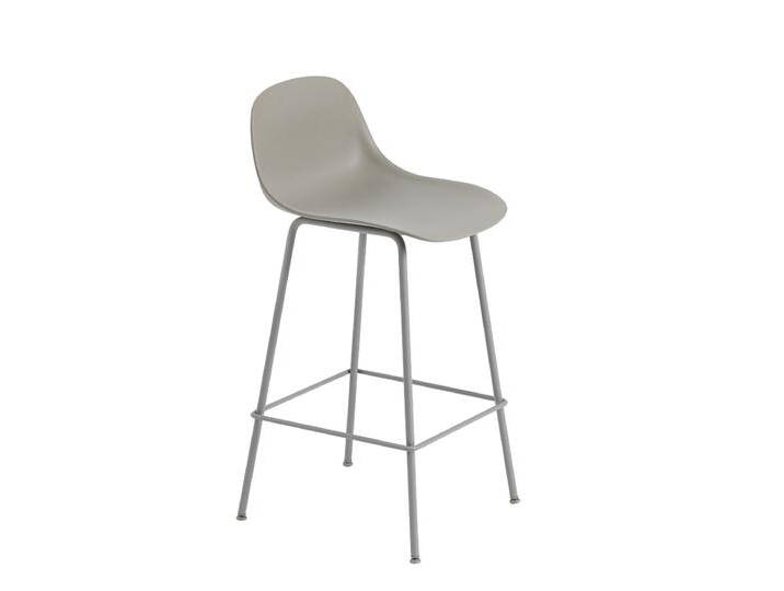 Muuto Fiber Barhocker mit Rückenlehne, tube base, höhe 65 cm, grau / grau von Muuto