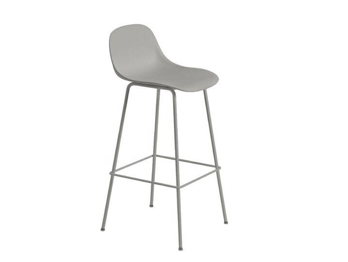 Muuto Fiber Barhocker mit Rückenlehne, tube base, höhe 75 cm, grau / grau von Muuto
