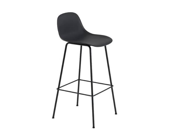 Muuto Fiber Barhocker mit Rückenlehne, tube base, höhe 75 cm, schwarz / schwarz von Muuto