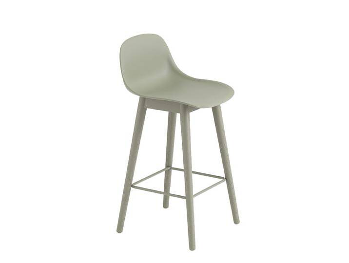 Muuto Fiber Barhocker mit Rückenlehne, wood base, höhe 65 cm, dusty green / dusty green von Muuto