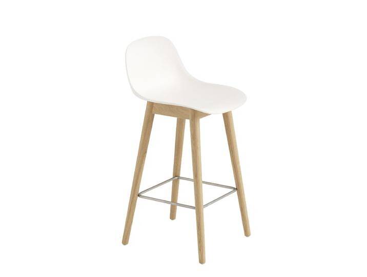 Muuto Fiber Barhocker mit Rückenlehne, wood base, höhe 65 cm, natural white / eiche von Muuto