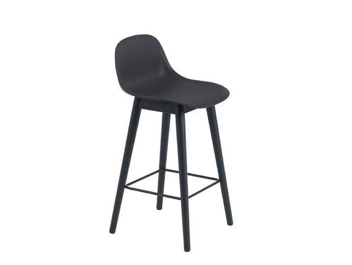 Muuto Fiber Barhocker mit Rückenlehne, wood base, höhe 65 cm, schwarz / schwarz von Muuto