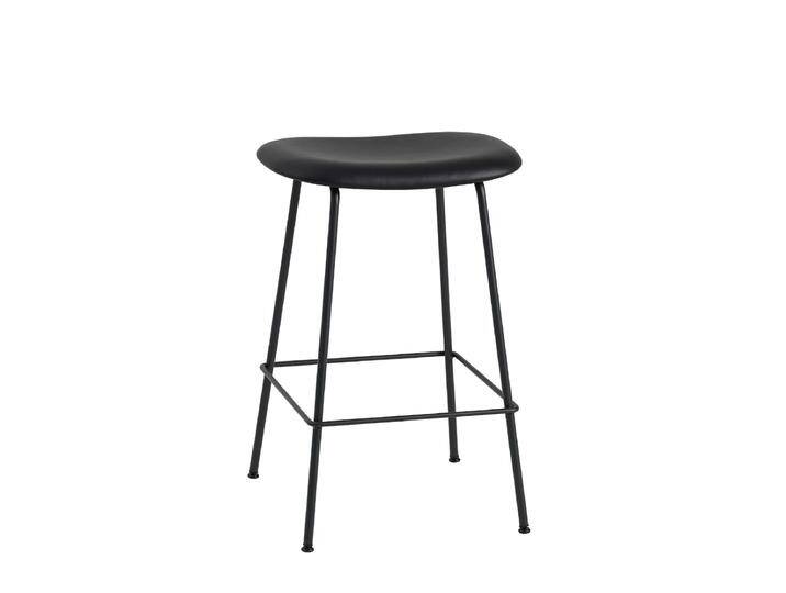Muuto Fiber Barhocker ohne Rückenlehne, tube base, höhe 65 cm, refine leder schwarz / schwarz von Muuto