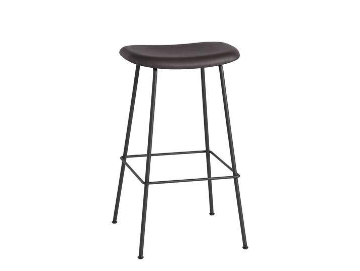 Muuto Fiber Barhocker ohne Rückenlehne, tube base, höhe 75 cm, easy leder root / schwarz von Muuto