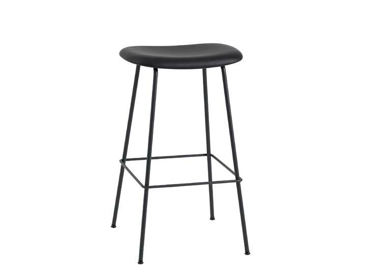 Muuto Fiber Barhocker ohne Rückenlehne, tube base, höhe 75 cm, refine leder schwarz / schwarz von Muuto
