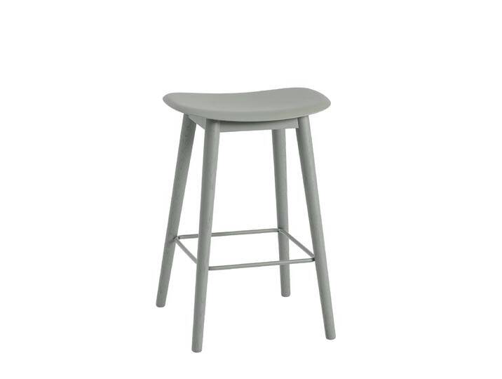 Muuto Fiber Barhocker ohne Rückenlehne, wood base, höhe 65 cm, dusty green / dusty green von Muuto