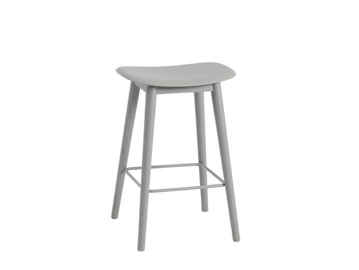 Muuto Fiber Barhocker ohne Rückenlehne, wood base, höhe 65 cm, grau / grau von Muuto