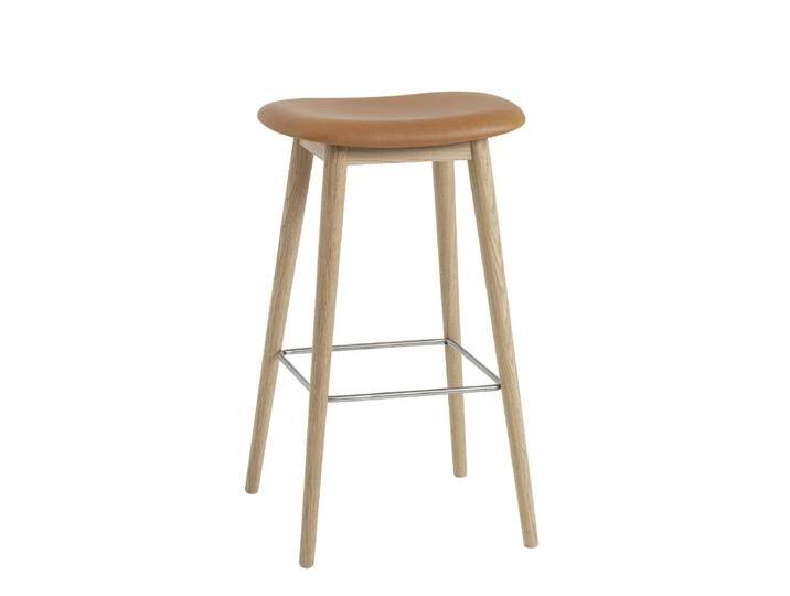 Muuto Fiber Barhocker ohne Rückenlehne, wood base, höhe 75 cm, refine leder cognac / eiche von Muuto