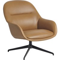 Muuto - Fiber Lounge Armchair Swivel Base, schwarz / Refine Leder Cognac von Muuto