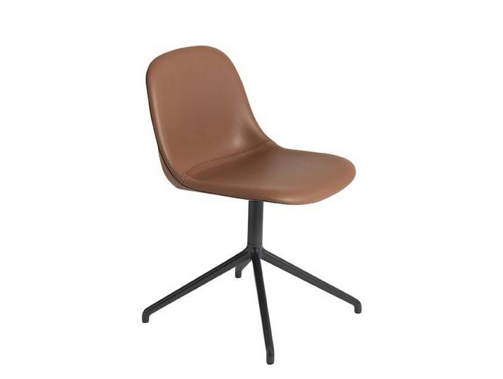 Muuto Fiber Side Chair, swivel base with return, easy leder cognac / schwarz von Muuto