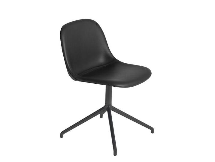 Muuto Fiber Side Chair, swivel base with return, easy leder schwarz / schwarz von Muuto