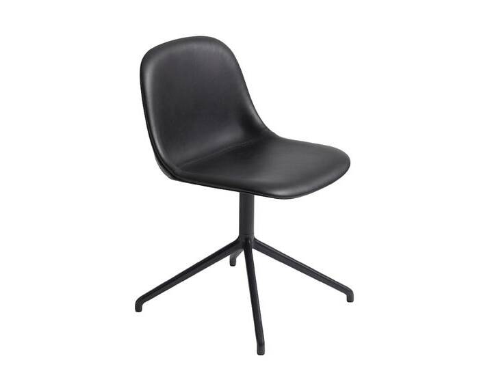 Muuto Fiber Side Chair, swivel base with return, refine leder schwarz / schwarz von Muuto