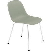 Muuto - Fiber Side Chair Tube Base, Chrom / dusty green recycled von Muuto