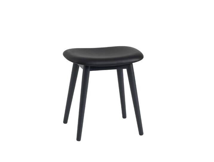 Muuto Fiber Stool, wood base, refine leder schwarz / schwarz von Muuto