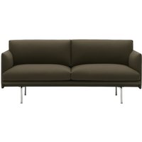 Muuto - Outline Sofa 2-Sitzer, Aluminium poliert / dunkelgrün (Divina 984) von Muuto