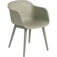 Stuhl Fiber Armchair Wood Base staubiges grün von Muuto