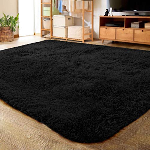 Muutos Bettvorleger, Teppiche Wohnzimmer Hochflor, Flauschig Weiche Robust Qualität, für Schlafzimmer Sofa Boden Home Decorator, Schwarz, 180 x 190 cm von Muutos