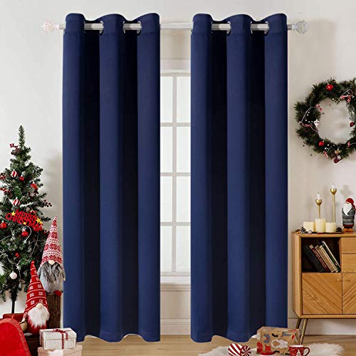 Muutos Blickdichter Vorhang, Gardinen mit schlaufen, Blickdicht Thermo Schalldämmend, für Wohnzimmer Schlafzimmer Tür, H 240 x B 100cm, Navy blau von Muutos